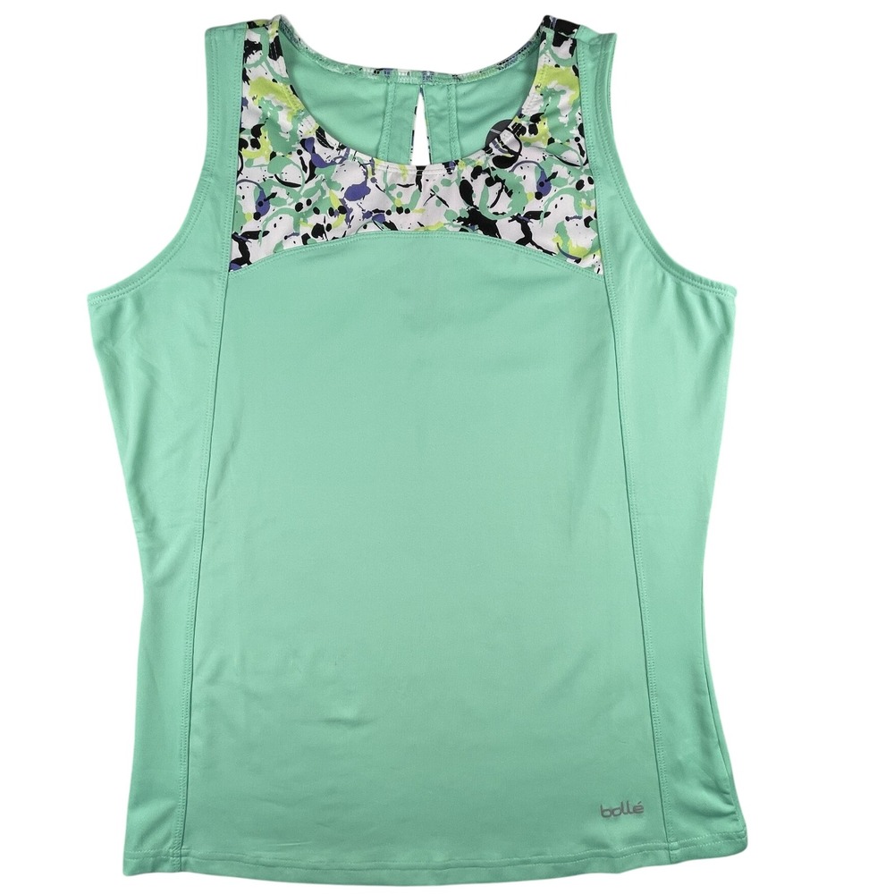 Bolle Tank Top Womens L Green Abstract Print Keyhole Back Athletic Shirt